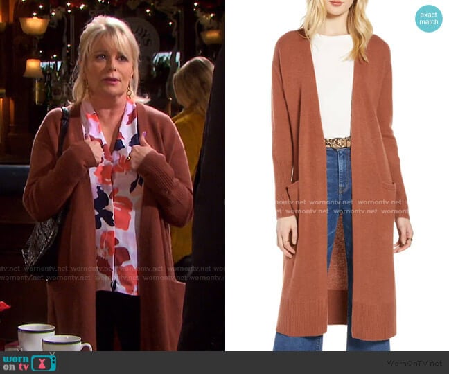 Halogen Wool & Cashmere Long Cardigan worn by Bonnie Lockhart (Judi Evans) on Days of our Lives