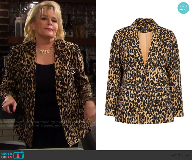Halogen One-Button Blazer in Taupe Animalia Print worn by Bonnie Lockhart (Judi Evans) on Days of our Lives