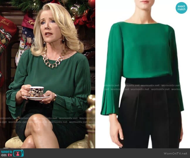 Hobbs Dionne Pleated-Sleeve Top worn by Nikki Reed Newman (Melody Thomas-Scott) on The Young and the Restless