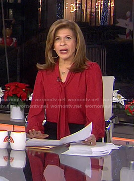 Hoda’s red tie neck blouse on Today
