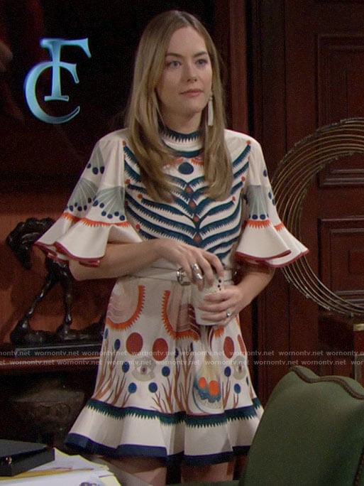 Hope’s printed ruffle-trim dress on The Bold and the Beautiful