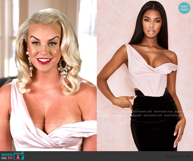 House of CB Giuseppina Blush Satin Bustier Corset worn by Whitney Rose on The Real Housewives of Salt Lake City