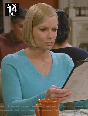 Jill’s turquoise cashmere sweater on Mom