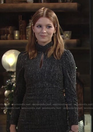 Jordan’s metallic keyhole dress on The Young and the Restless