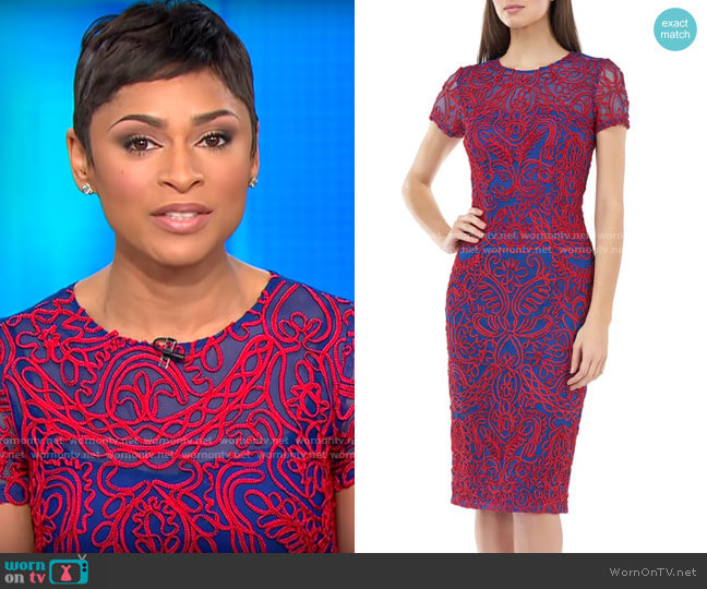 JS Collections Soutache Chiffon Cocktail Dress worn by Jericka Duncan on CBS Mornings