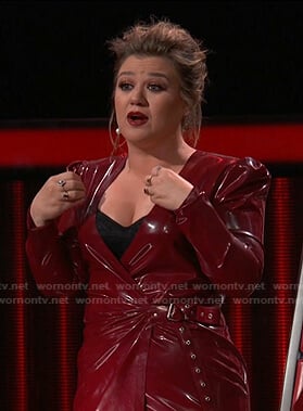 Kelly’s red latex wrap dress on The Voice