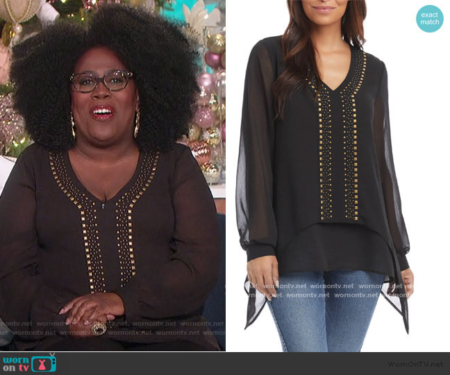 Karen Kane Studded Layered Hem Top worn by Sheryl Underwood on The Talk