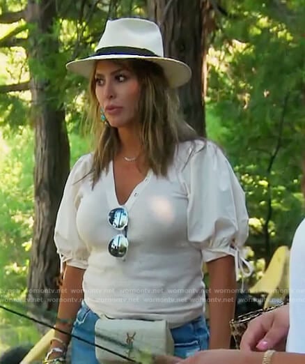 Kelly’s white tie sleeve top on The Real Housewives of Orange County