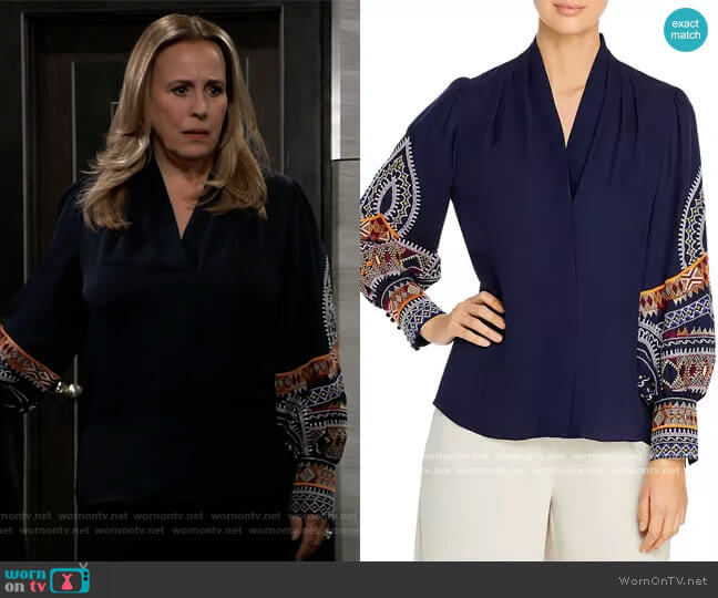 Kobi Halperin Keely Embroidered Silk Blouse worn by Laura Collins (Genie Francis) on General Hospital