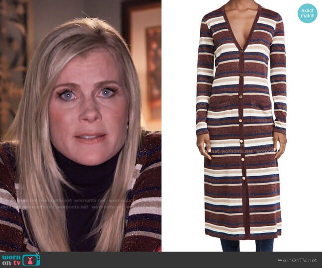 L'Agence Metallic Stripe Cardigan worn by Sami Brady (Alison Sweeney) on Days of our Lives