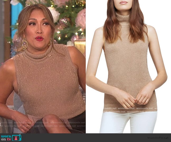 L'Agence Sabrina Metallic Sleeveless Turtleneck Sweater worn by Carrie Inaba on The Talk