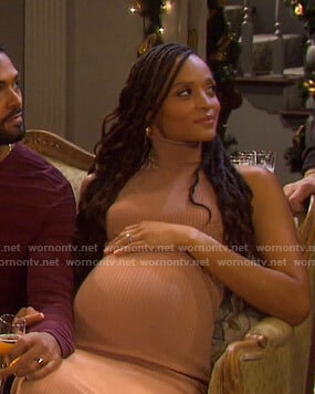 Lani’s beige turtleneck ribbed dress on Days of our Lives