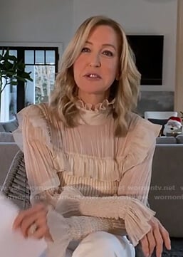 Lara’s white ruffle mixed media blouse on Good Morning America
