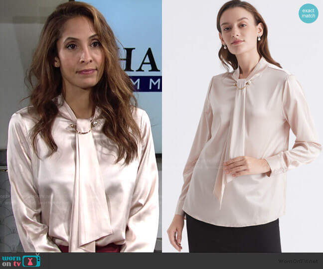 Lily Silk Feminine Stand Collar Blouse worn by Lily Winters (Christel Khalil) on The Young and the Restless