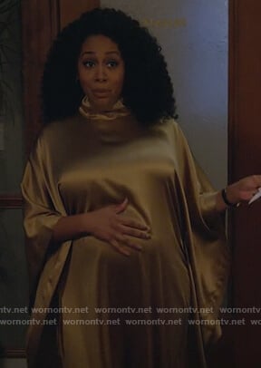 Lola’s gold satin drape dress on All Rise