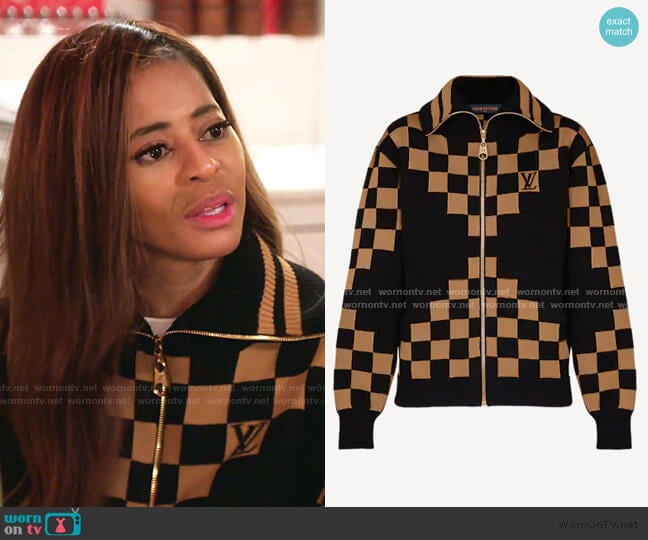 Louis Vuitton Checkerboard Cardigan worn by Mary Cosby on The Real Housewives of Salt Lake City