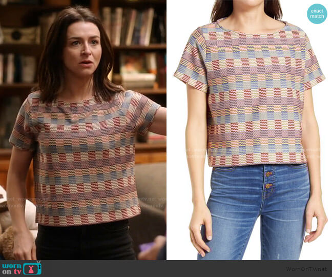 Madewell Checked Jacquard Setlist Boxy Tee worn by Amelia Shepherd (Caterina Scorsone) on Greys Anatomy