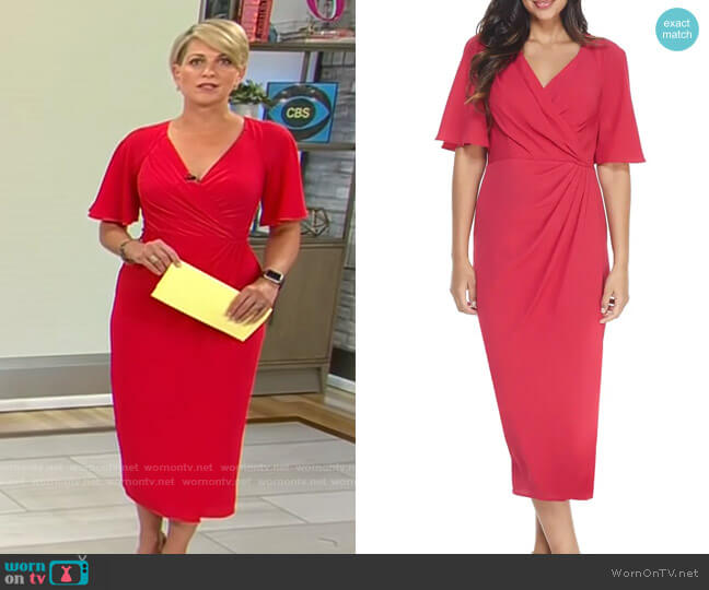 Maggy London Flutter Sleeve Faux Wrap Midi Dress worn by Jamie Yuccas on CBS Mornings