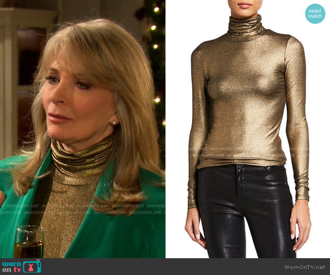 Majestic Metallic Turtleneck Long-Sleeve Tee worn by Marlena Evans (Deidre Hall) on Days of our Lives