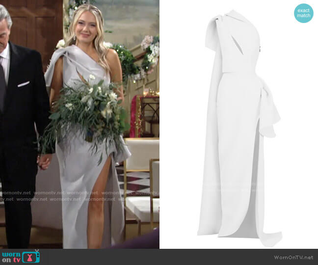Maticevski Butterfly One-Shoulder Gathered Cady Gown worn by Abby Newman (Melissa Ordway) on The Young and the Restless