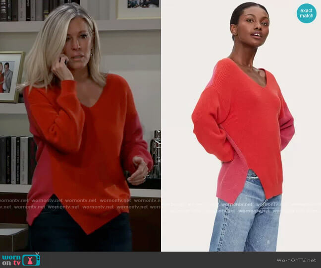 Michael Stars Clara Asymmetric Colorblock Sweater worn by Carly Spencer (Laura Wright) on General Hospital