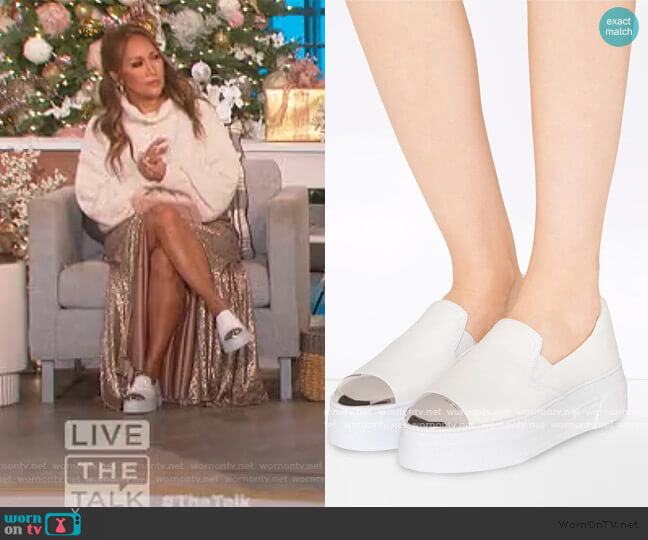 Miu Miu Cap-Toe Metallic Platform Slip-On Sneakers worn by Carrie Inaba on The Talk