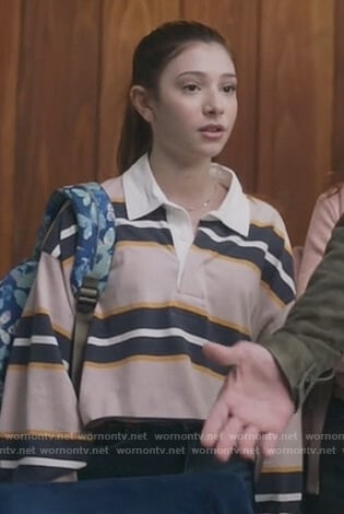 Natalie’s pink stripe rugby shirt on The Unicorn