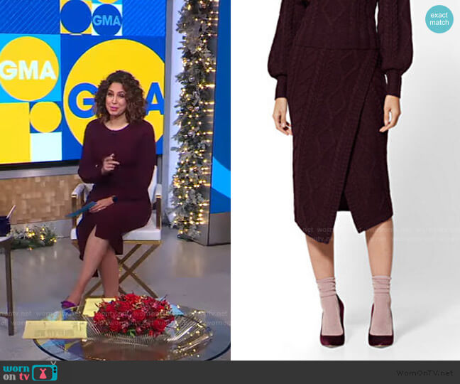 New York & Company Cable-Knit Sweater Skirt - 7th Avenue worn by Cecilia Vega on Good Morning America