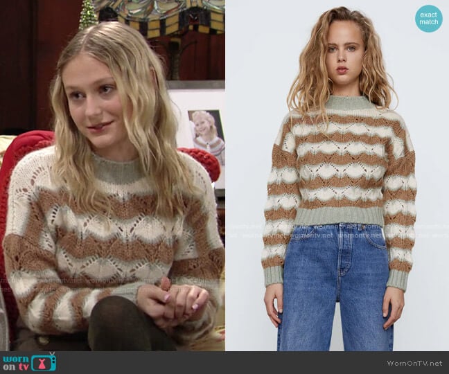 Zara Open Knit Sweater worn by Faith Newman (Alyvia Alyn Lind) on The Young and the Restless