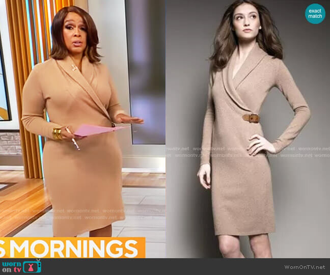 Ralph Lauren Sweater Wrap Dress worn by Gayle King on CBS Mornings