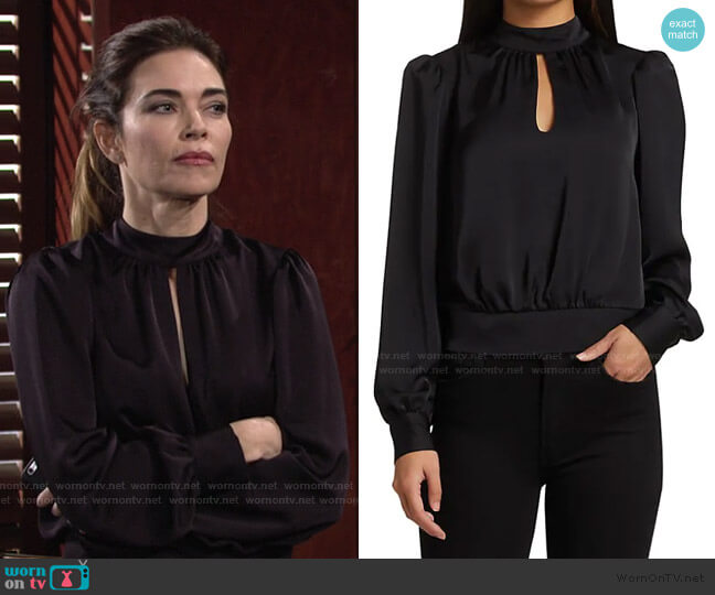 Ramy Brook Angela Puff-Sleeve Top worn by Victoria Newman (Amelia Heinle) on The Young and the Restless
