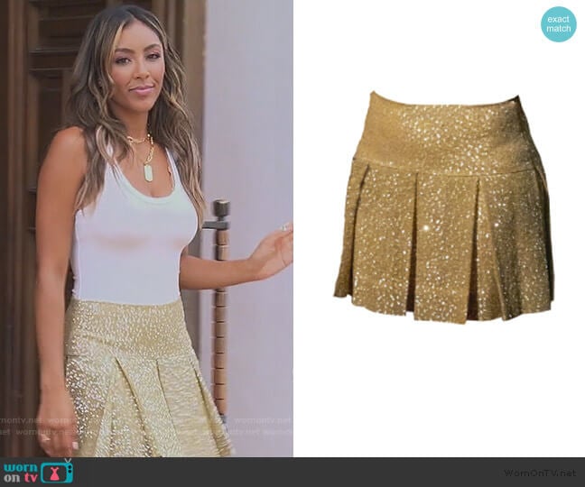 Randi Rahm Cheerleader Cystal Khaki Skirt worn by Tayshia Adams on The Bachelorette
