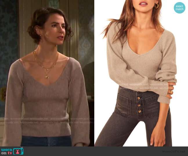 Reformation Hart Cashmere Sweater worn by Sarah Horton (Linsey Godfrey) on Days of our Lives