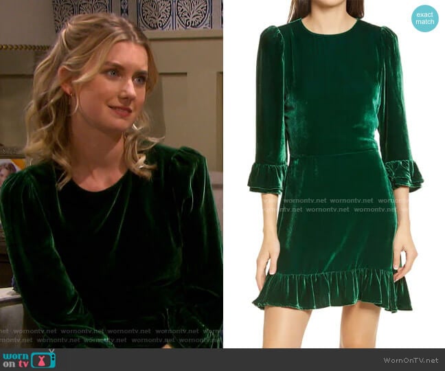 Reformation Mountain Ruffle Velvet Dress worn by Claire Brady (Isabel Durant ) on Days of our Lives