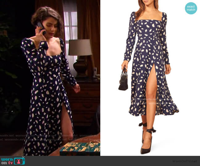 Reformation Sigmund Long Sleeve Midi Dress worn by Sarah Horton (Linsey Godfrey) on Days of our Lives