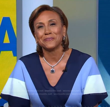 Robin’s blue striped wrap dress on Good Morning America