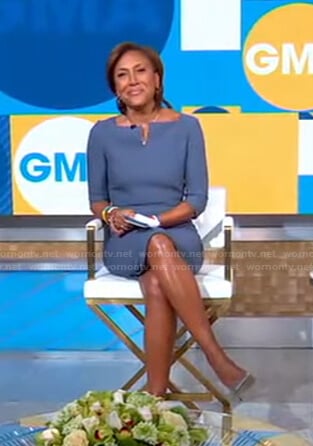 Robin’s blue split-neck dress on Good Morning America