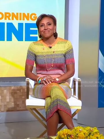 Robin’s multicolor striped ribbed knit dress on Good Morning America