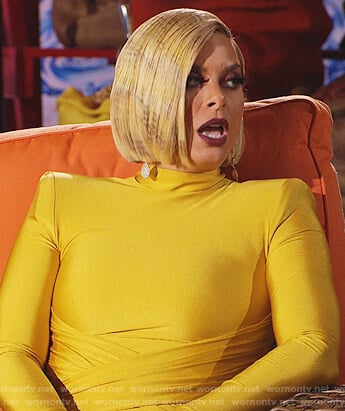 Robyn’s yellow wrap front reunion dress on The Real Housewives of Potomac