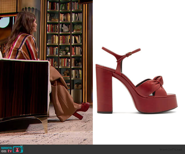 Saint Laurent Bianca knotted leather platform sandals worn by Drew Barrymore on The Drew Barrymore Show