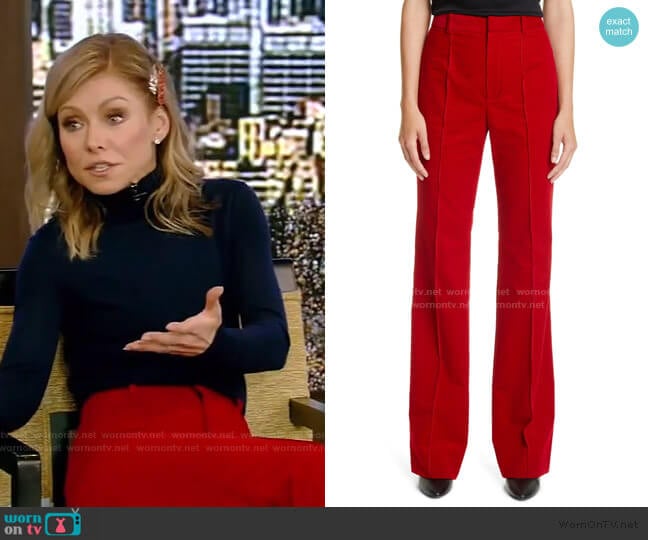 Saint Laurent Cord Flared Pants worn by Kelly Ripa on Live with Kelly and Mark