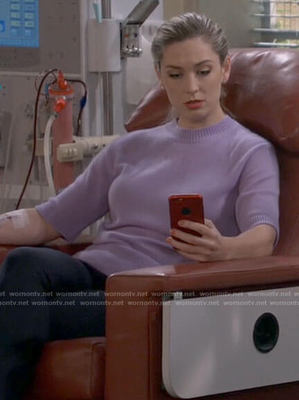 Samantha’s purple short sleeve sweater on B Positive