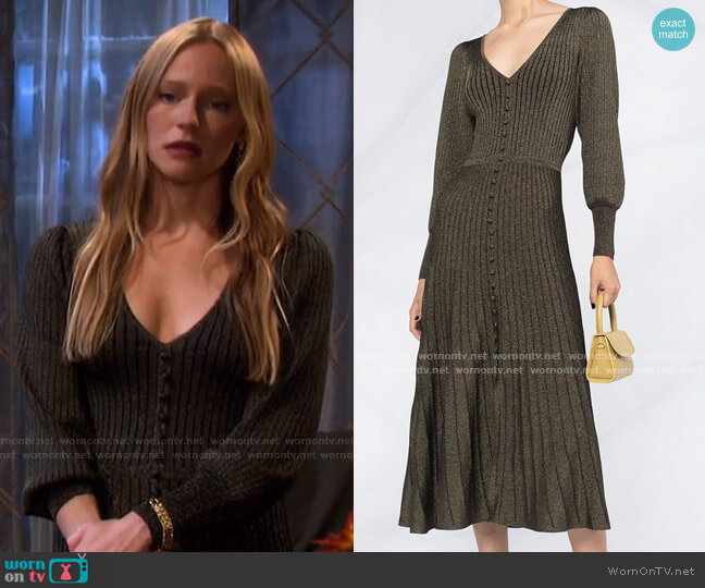 Sandro Metallic Ribbed-Knit Dress worn by Abigail Deveraux (Marci Miller) on Days of our Lives