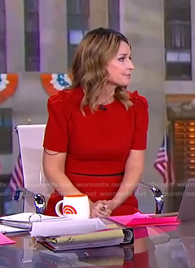 Savannah’s red short sleeve top and pencil skirt on Today