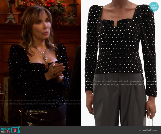 Self Portrait Crystal-Embellished Velvet Top worn by Kate Roberts (Lauren Koslow) on Days of our Lives