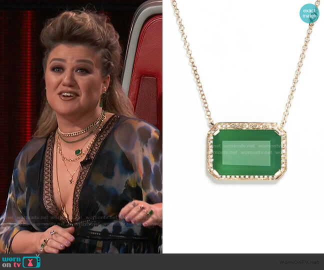Shay Green Onyx Portrait Pendant Necklace worn by Kelly Clarkson on The Voice
