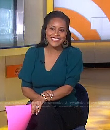 Sheinelle’s teal puff short sleeve sweater on Today