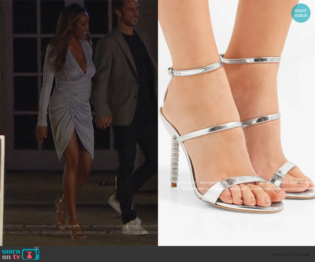Sophia Webster Rosalind crystal-embellished metallic leather sandals worn by Tayshia Adams on The Bachelorette