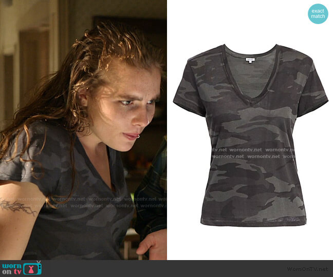 Splendid Kate V-Neck Camo T-Shirt worn by Sandy Milkovich (Elise Eberle) on Shameless
