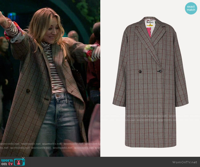 Stella McCartney + The Beatles Oversized Prince of Wales checked wool coat worn by Cassie Bowden (Kaley Cuoco) on The Flight Attendant